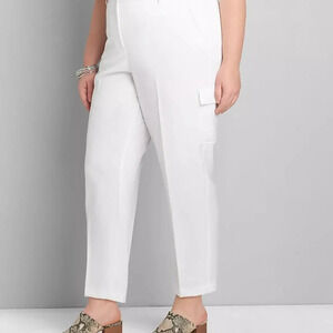 Lane Bryant Perfect Drape Relaxed Ankle Pant - White Cargo in Size 20P Petite